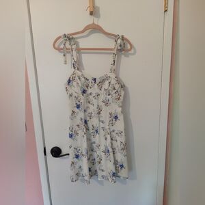Lily Rose Cream Mini Dress with Blue & Brown Floral Print
